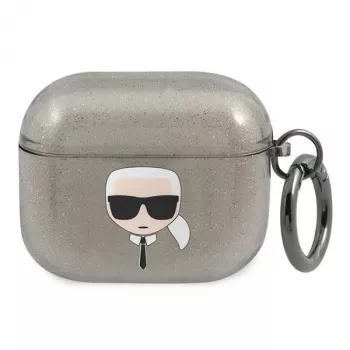 Karl Lagerfeld KLA3UKHGK AirPods 3 hoesje zwart glitter Karl's hoofd