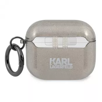 Karl Lagerfeld KLA3UKHGK AirPods 3 hoesje zwart glitter Karl's hoofd