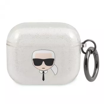 Karl Lagerfeld KLA3UKHGS AirPods 3 hoesje zilver glitter Karl's Head