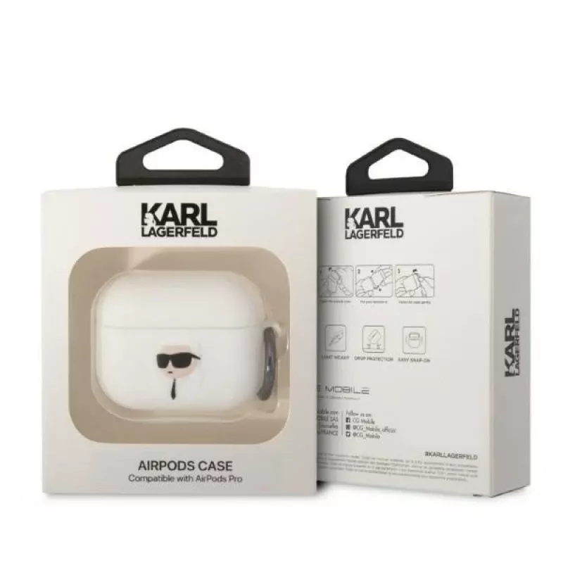 Karl Lagerfeld KLAPRUNIKH AirPods Pro hoesje wit siliconen Karl Head 3D
