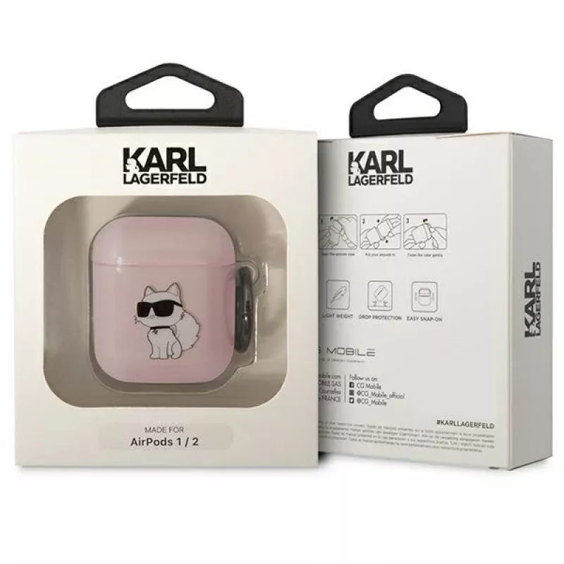 Karl Lagerfeld Ikonik Choupette AirPods 1/2 hoesje roze
