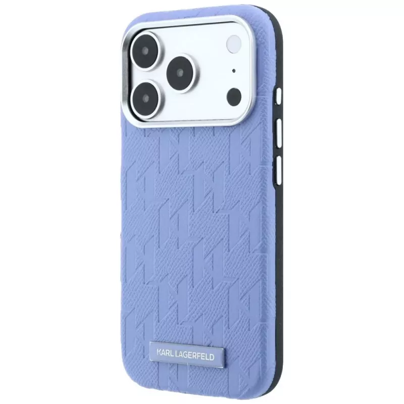 Karl Lagerfeld Grained Mono Resin Logo MagSafe-hoesje voor iPhone 18 Pro Max / 17 Pro Max - lichtblauw