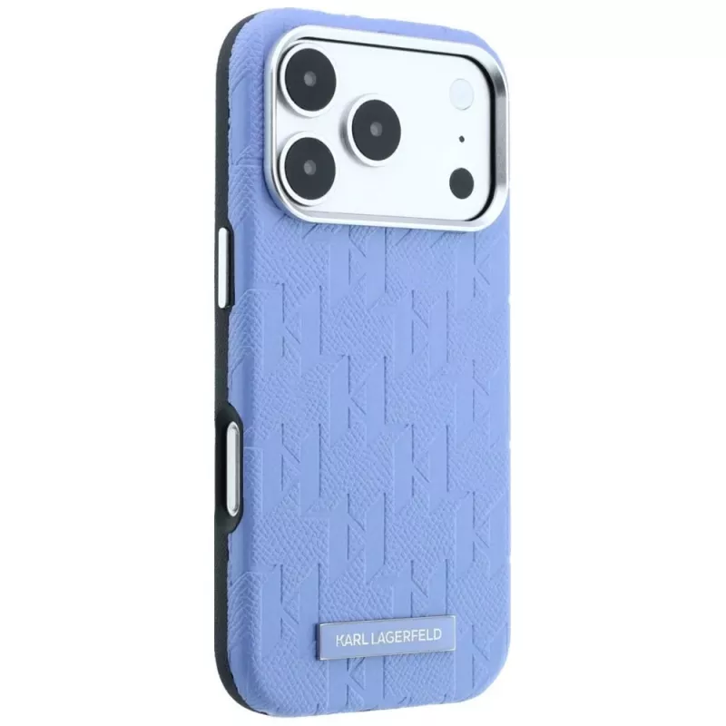 Karl Lagerfeld Grained Mono Resin Logo MagSafe-hoesje voor iPhone 18 Pro Max / 17 Pro Max - lichtblauw