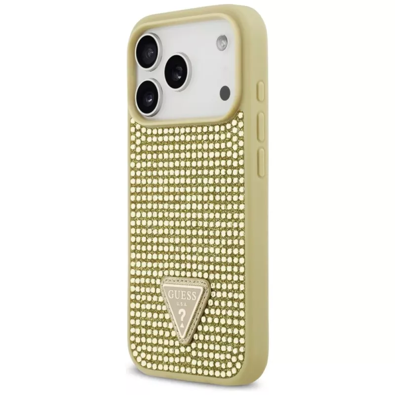GUESS Rhinestone Triangle Logo hoesje voor iPhone 17 Pro - goud
