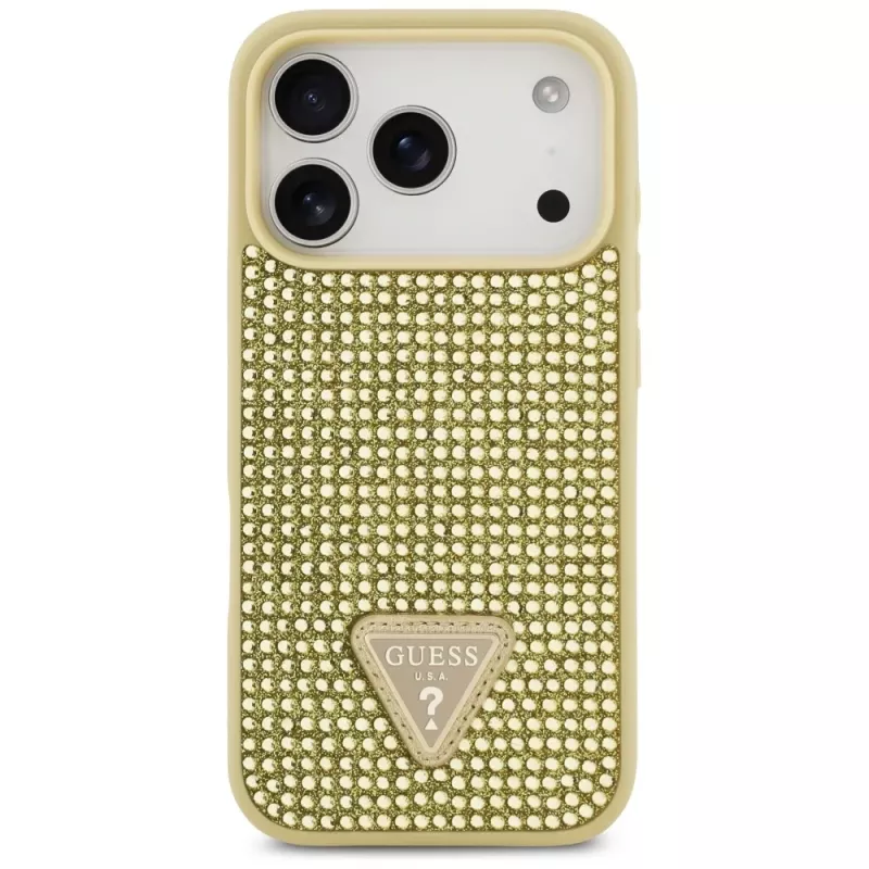 GUESS Rhinestone Triangle Logo hoesje voor iPhone 17 Pro - goud