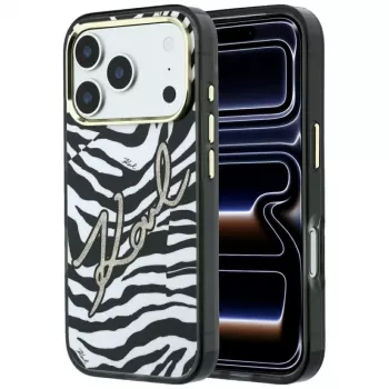 Karl Lagerfeld IML Signature Zebra Glitter MagSafe hoesje voor iPhone 18 Pro / 17 Pro - goud