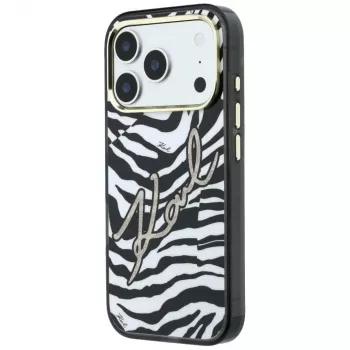 Karl Lagerfeld IML Signature Zebra Glitter MagSafe hoesje voor iPhone 18 Pro / 17 Pro - goud