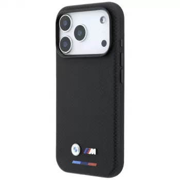 BMW M Quadrille Kevlar Tricolor & metaal-logo MagSafe case voor iPhone 18 Pro / 17 Pro - zwart