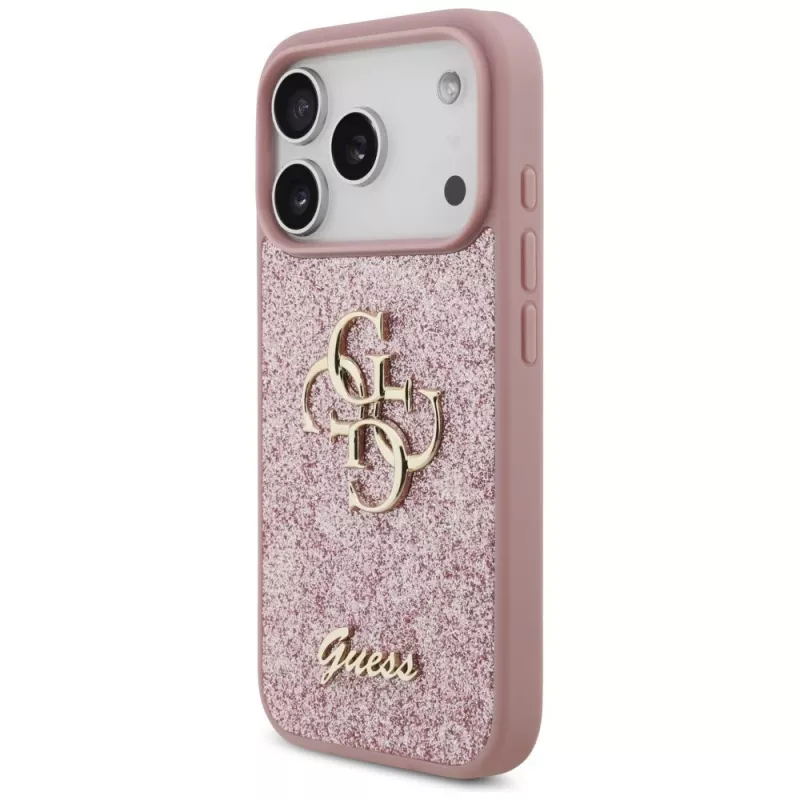 GUESS Fixed Glitter Big 4G hoes voor iPhone 18 Pro / 17 Pro – roze