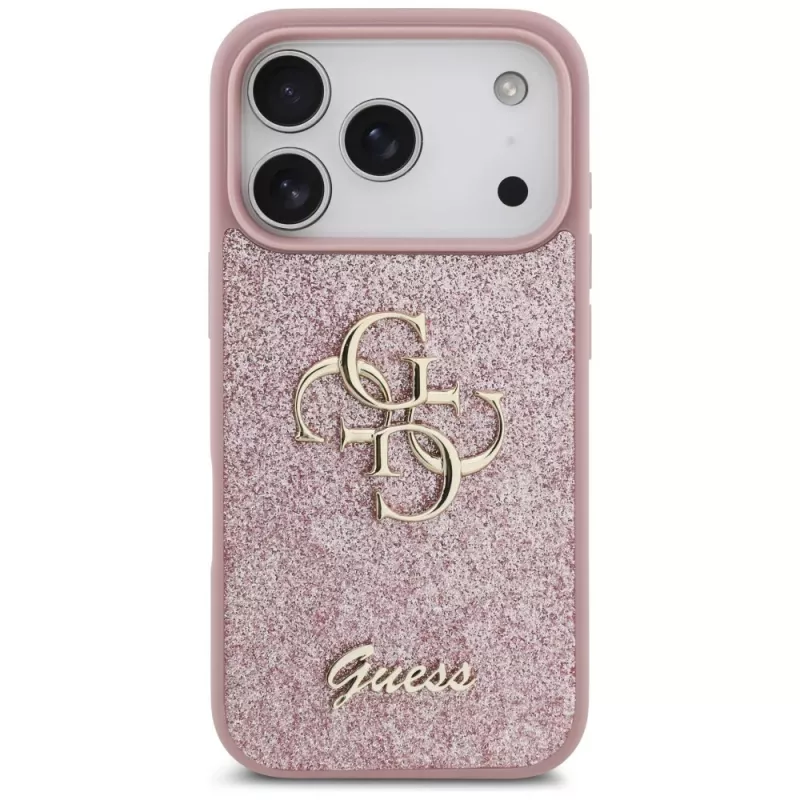 GUESS Fixed Glitter Big 4G hoes voor iPhone 18 Pro / 17 Pro – roze