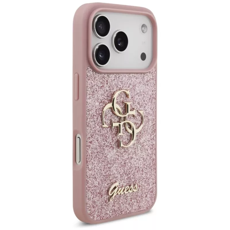 GUESS Fixed Glitter Big 4G hoes voor iPhone 18 Pro / 17 Pro – roze