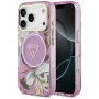 GUESS IML Glitter Flowers Triangle MagSafe-hoes voor iPhone 18 Pro / 17 Pro - paars