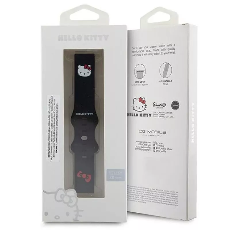 Hello Kitty universele siliconen armband met Kitty-kop-design, zwart, 20mm