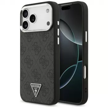 GUESS 4G Triangle Logo MagSafe-hoes voor iPhone 18 Pro Max / 17 Pro Max - zwart & zilver