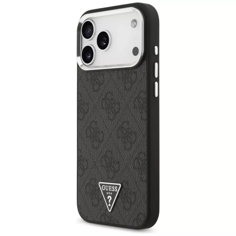 GUESS 4G Triangle Logo MagSafe-hoes voor iPhone 18 Pro Max / 17 Pro Max - zwart & zilver