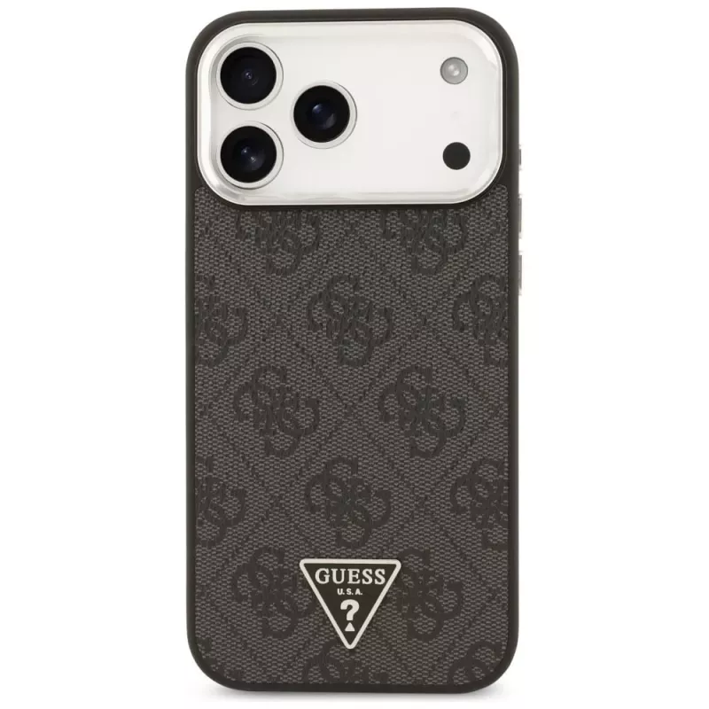 GUESS 4G Triangle Logo MagSafe-hoes voor iPhone 18 Pro Max / 17 Pro Max - zwart & zilver