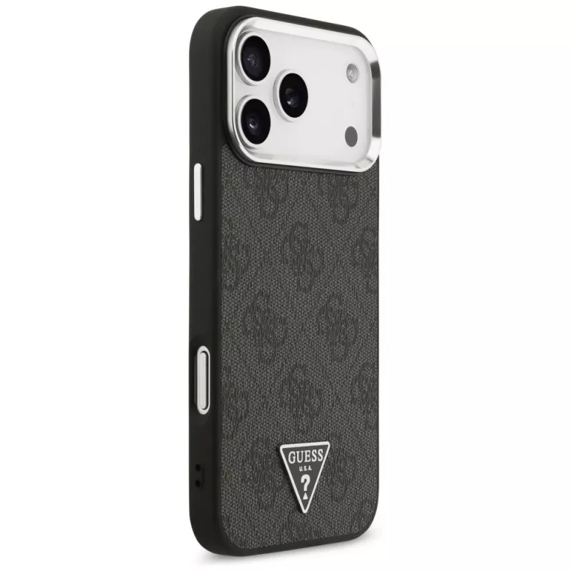 GUESS 4G Triangle Logo MagSafe-hoes voor iPhone 18 Pro Max / 17 Pro Max - zwart & zilver