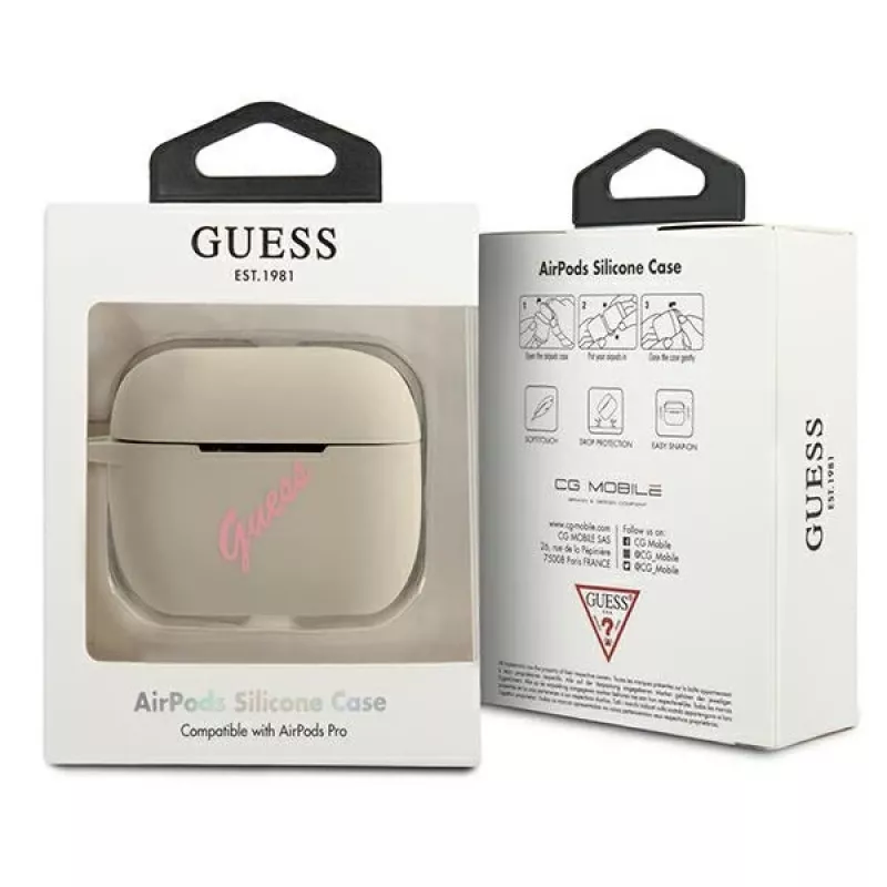 GUESS Vintage siliconenhoes voor Apple AirPods Pro - grijs roze