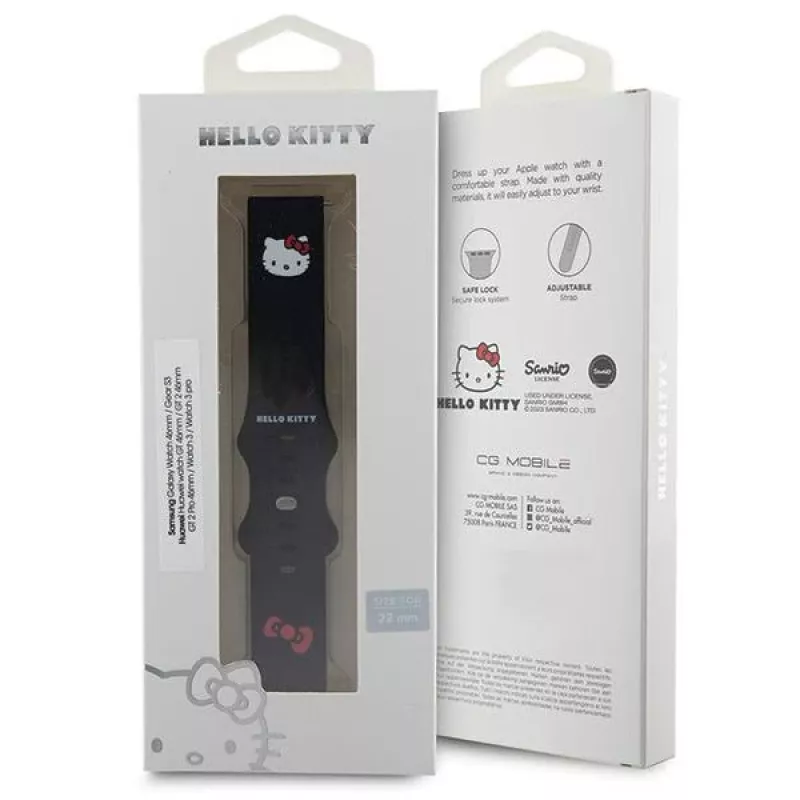 Hello Kitty siliconen armband met Kitty-kop voor smartwatches, 22 mm, zwart