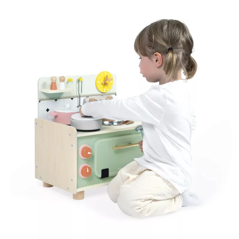 Janod Shiny Grandma houten speelkeuken met 9 accessoires, roze/grijs