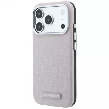 Karl Lagerfeld Grained Mono Resin Logo MagSafe hoes voor iPhone 18 Pro / 17 Pro - roze