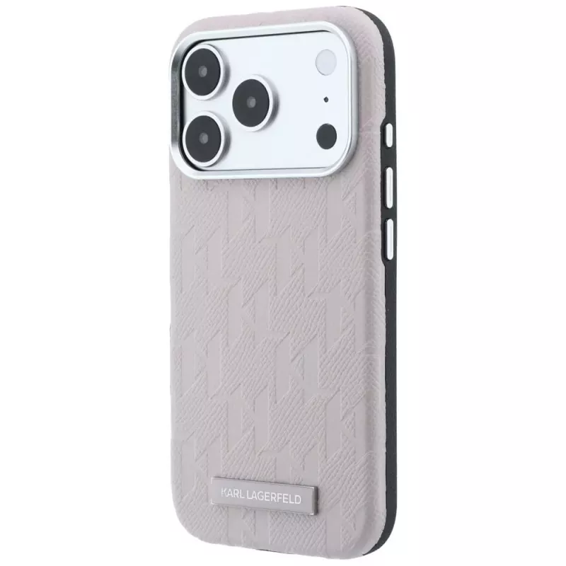 Karl Lagerfeld Grained Mono Resin Logo MagSafe hoes voor iPhone 18 Pro / 17 Pro - roze