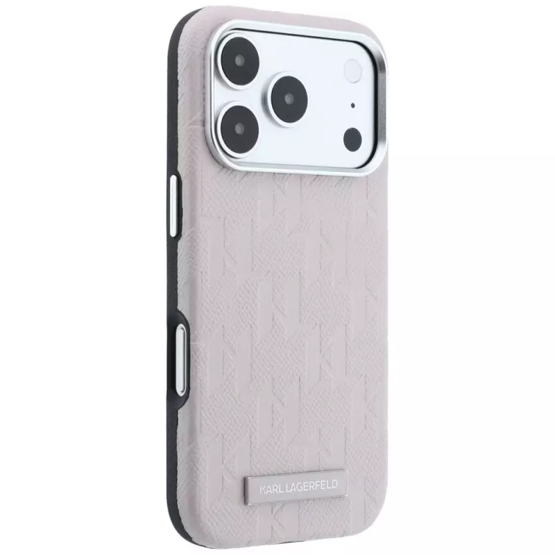 Karl Lagerfeld Grained Mono Resin Logo MagSafe hoes voor iPhone 18 Pro / 17 Pro - roze