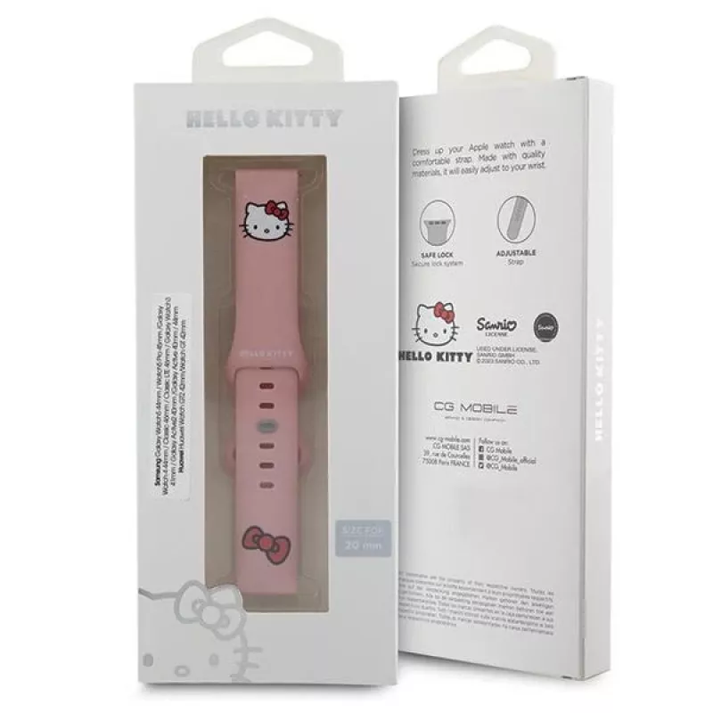 Hello Kitty Universele Siliconen Armband met Kitty-Koofd Motief, Roze, 20 mm