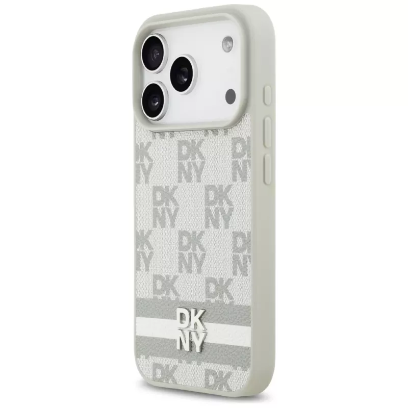 DKNY Ruitpatroon met opgedrukte Strepen Hoesje voor iPhone 17 Pro - Beige