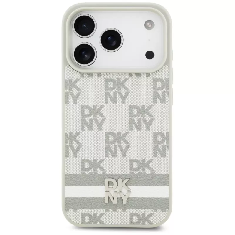 DKNY Ruitpatroon met opgedrukte Strepen Hoesje voor iPhone 17 Pro - Beige