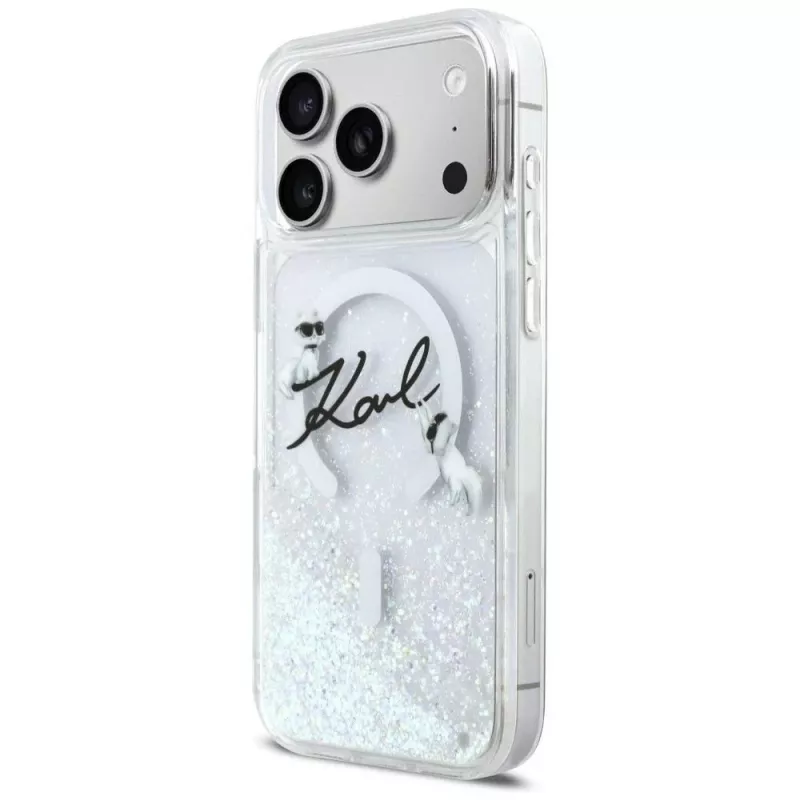 Karl Lagerfeld Liquid Glitter Karl Script Logo MagSafe-hoesje voor iPhone 17 Pro transparant