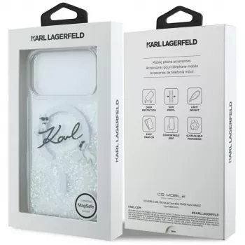 Karl Lagerfeld Liquid Glitter Karl Script Logo MagSafe-hoesje voor iPhone 17 Pro Max, transparant