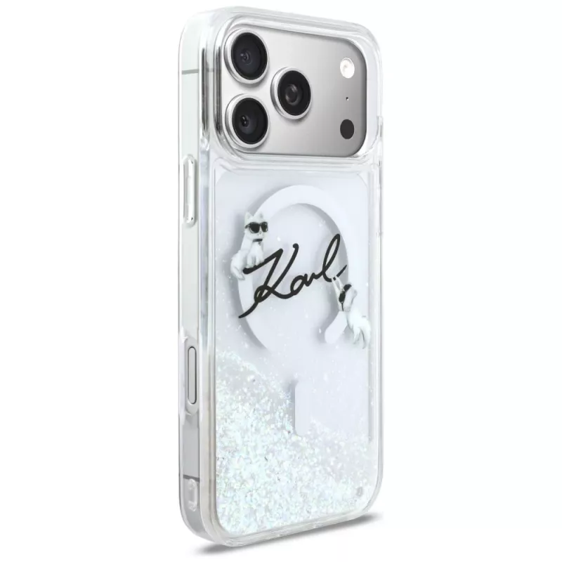 Karl Lagerfeld Liquid Glitter Karl Script Logo MagSafe-hoesje voor iPhone 17 Pro Max, transparant