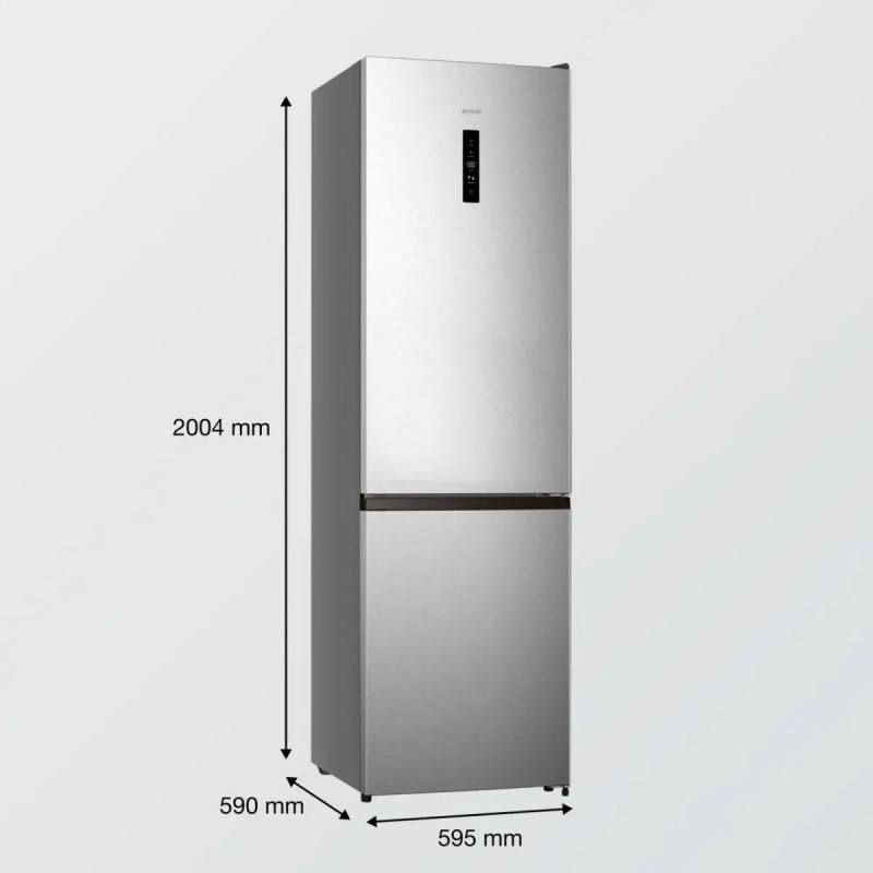 Gorenje NRK620EAXL4 vrijstaande koel-vriescombinatie, 331L totale capaciteit, NoFrost Plus, RVS-look, energieklasse E