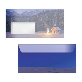 Sigel 50 kerstkapel-enveloppen DIN lang met zelfklevende sluiting, meerkleurig, 220 x 110 mm, 80 g/m², FSC-gecertificeerd