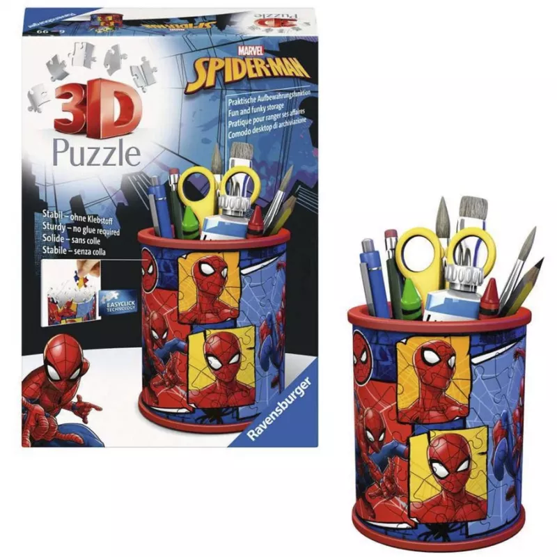 RAVENSBURGER 3D puzzel pennenhouder Spider-Man - 54 stukjes, officieel Marvel, Easy Click