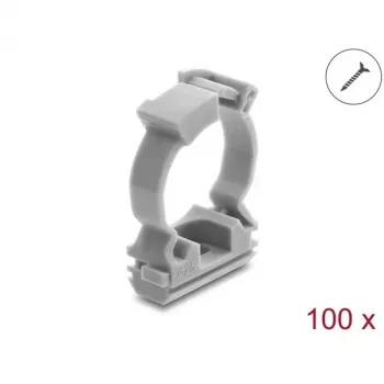 Delock kabelhulder met sluitclip, schroefbaar voor 25 mm kabelbeschermingsslang, 100 stuks, grijs