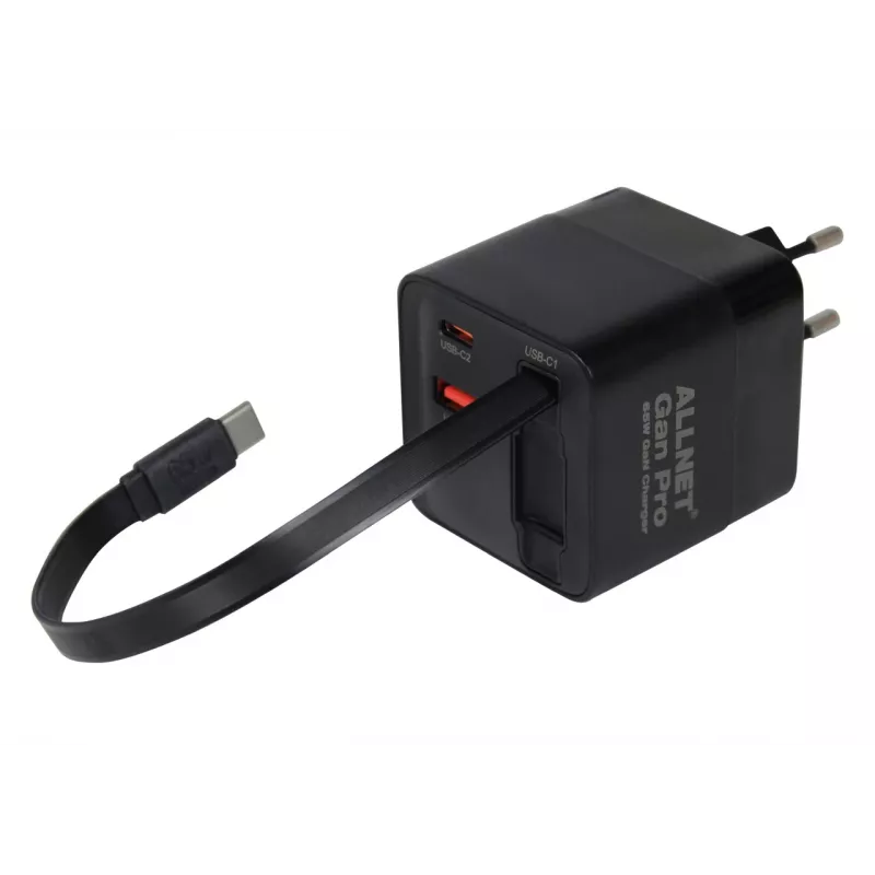 ALLNET 65W GaN USB-C PD wandlader met Quick Charge 3.0, 2x USB-C en 1x USB-A