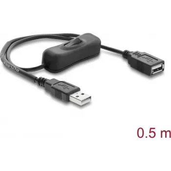 Delock USB-verlengkabel Type-A stekker naar bus met schakelaar 0,5 m zwart