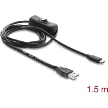 Delock USB-stroomkabel Type-A stekker naar USB Type-C™-stekker met schakelaar 1,5 m