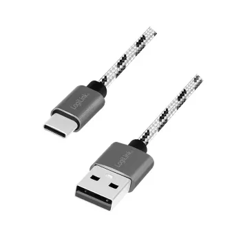 LogiLink USB 2.0 Type-C 3-delige kabelset, USB-C stekker naar USB-A stekker, aluminium behuizing, nylon gevlochten, wit/zwart