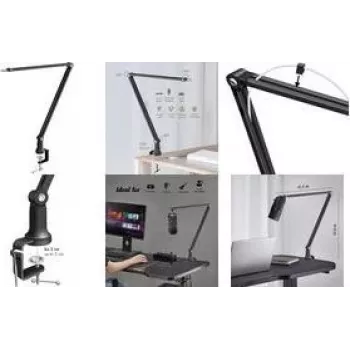 LogiLink microfoon-articulated arm statief, 840 mm, zwart, volledig verstelbaar, 360° draaibaar, tafelklem, staal
