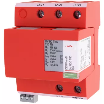 DEHN DEHNventil M2 TNC 255 FM gecombineerde bliksemstroom- en overspanningsafleider Type 1+2+3, 3-polig, 255 V AC, 35 mm DIN-rail