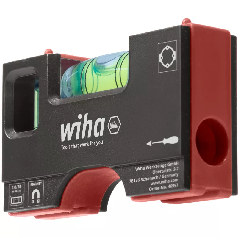 WIHA mini-waterpas Pocket 8 cm grijs/rood met magneet