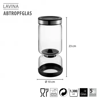 GEFU LAVINA yoghurt- en kwarkzeef glas 1,3 L met RVS zeef
