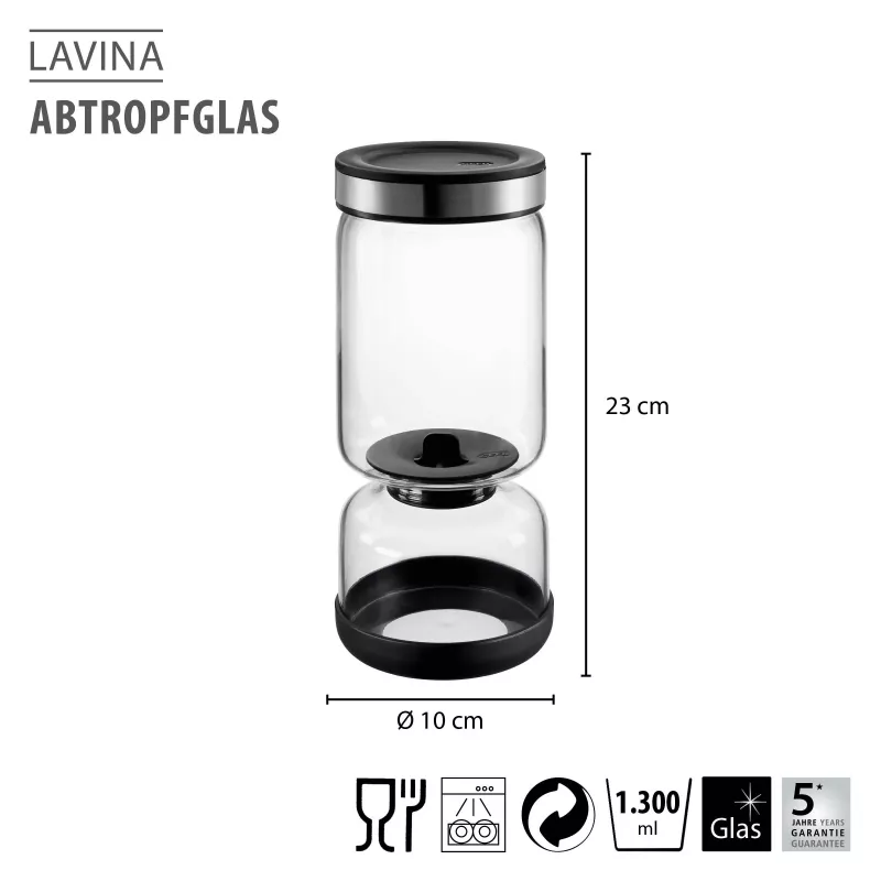 GEFU LAVINA yoghurt- en kwarkzeef glas 1,3 L met RVS zeef