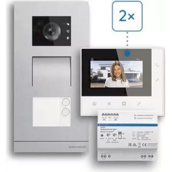 ABB Welcome Basic 2-draads video-deurintercomset voor twee-onder-een-kapwoning, 4,3-inch monitor, wit