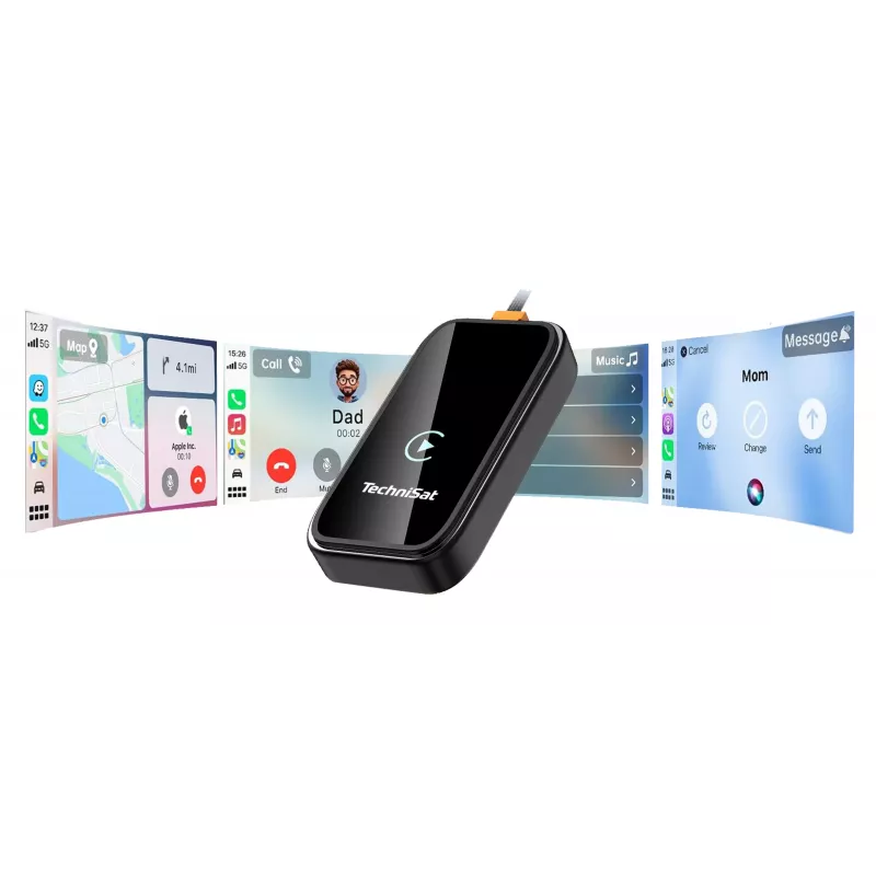 TechniSat Technicast 100 draadloze CarPlay- & Android-Auto-adapter – zwart, USB-C, plug & play
