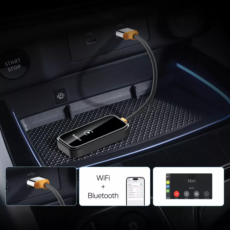 TechniSat Technicast 100 draadloze CarPlay- & Android-Auto-adapter – zwart, USB-C, plug & play