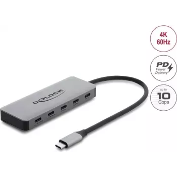 Delock 2-poorts USB 10 Gbps hub met 2-poorts USB-C 4K en PD 3.0 100 W